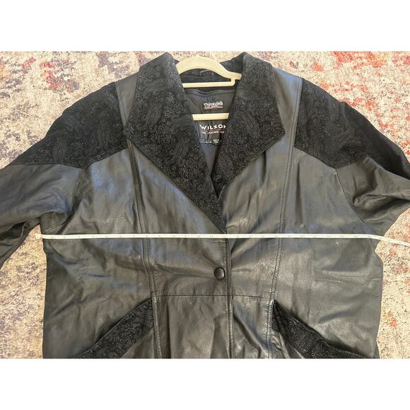 Vintage Wilsons Pelle Studio Thinsulate Black Leather & Suede Jacket Trench L - Picture 4 of 9